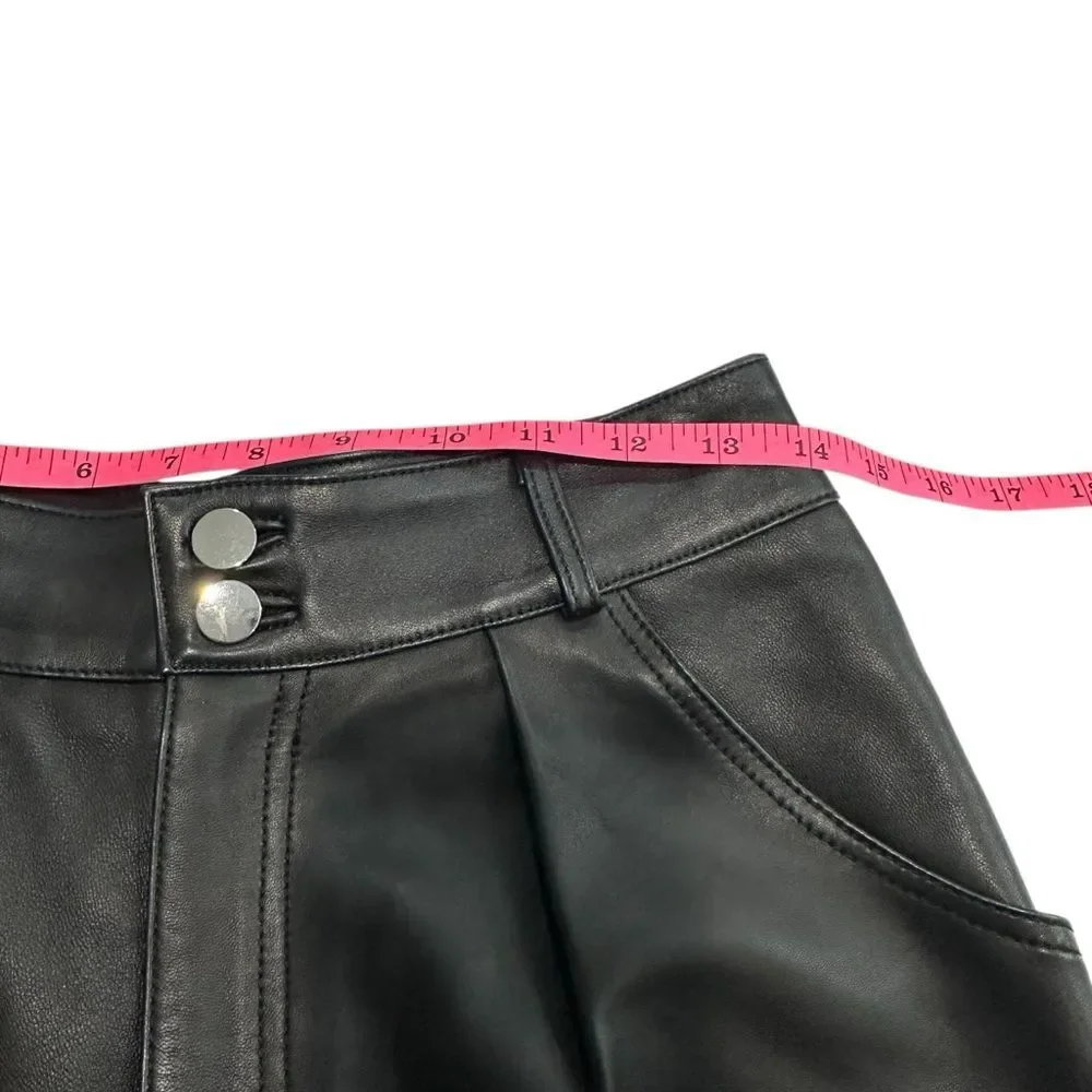 L'Academie Black Rye Barrel Leg Leather‎ Pant, Small